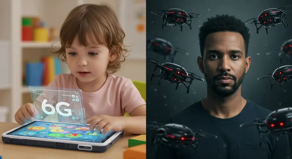 Visão dupla da tecnologia móvel 6G: Empoderamento da educação vs. dilema da vigilância digital.