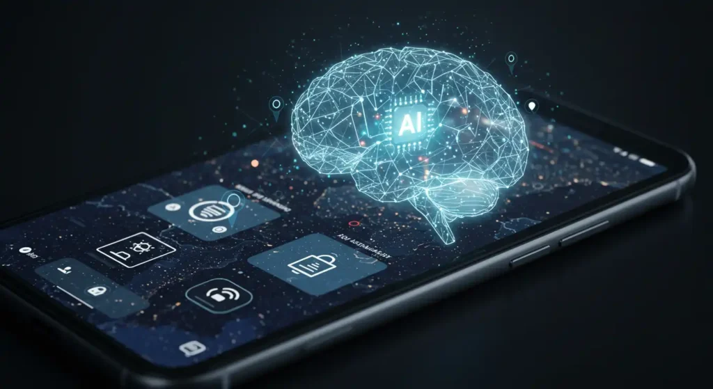Mobile phone with AI features for security, document scanning, and location tracking via neural networks and smart maps