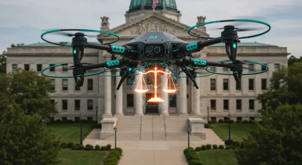 Artificial intelligence drone symbolizing legal and ethical debates in technology