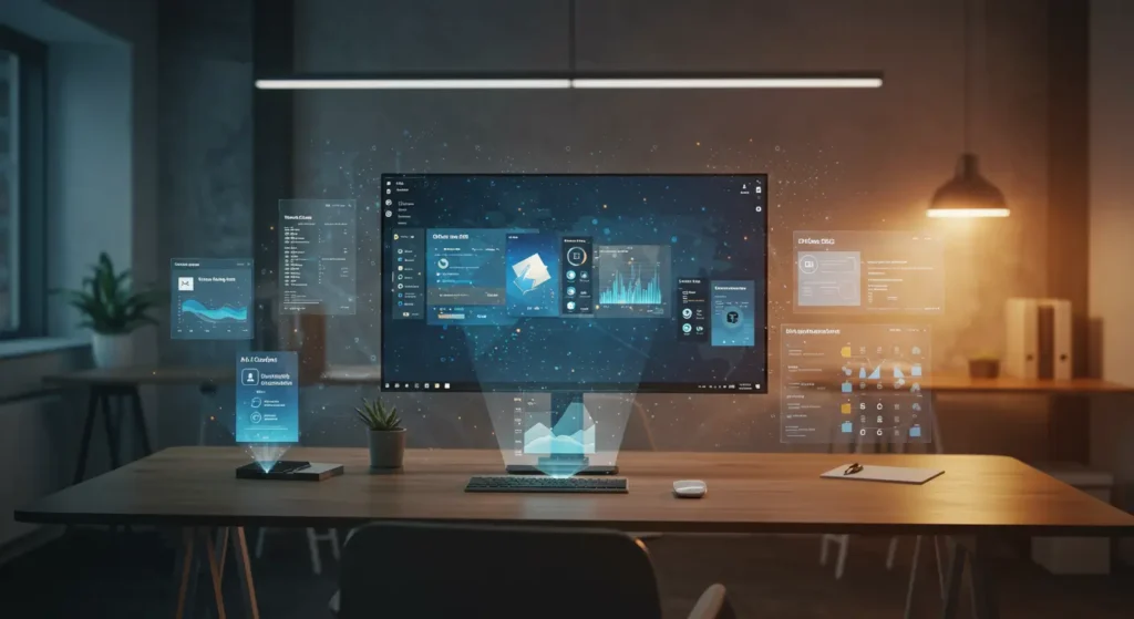 Microsoft Office 365 AI Copilot enhancing productivity with smart data analysis and document creation.