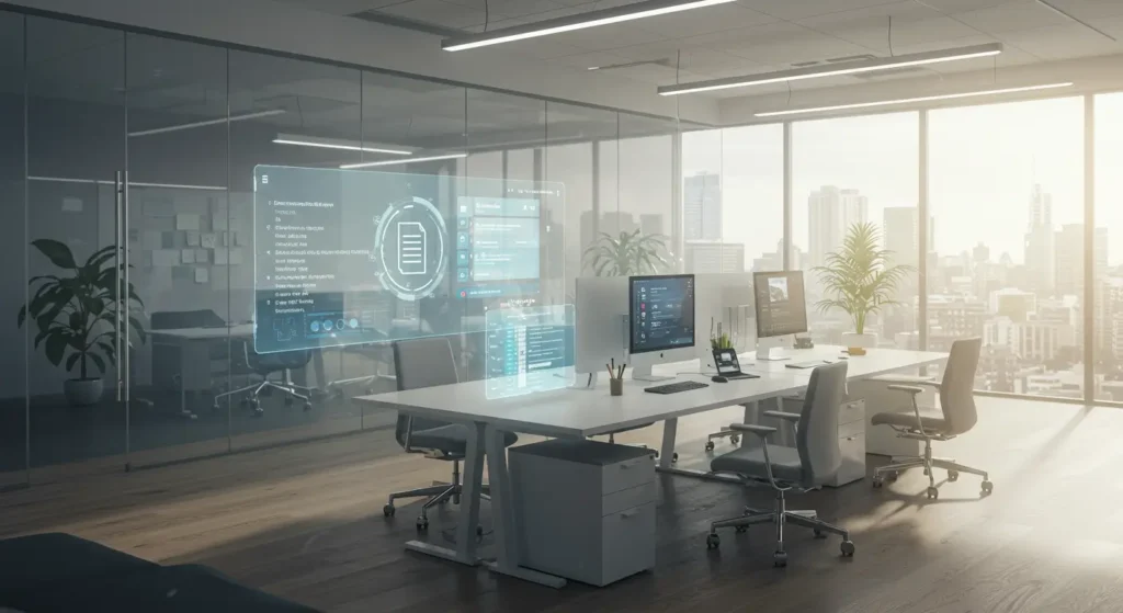 SharePoint AI document management and search system with smart categorization and collaboration features in a corporate office as an essential component in tools box